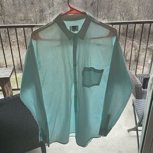 Vintage Luxury Designer Valentino Green and white stripe button down!